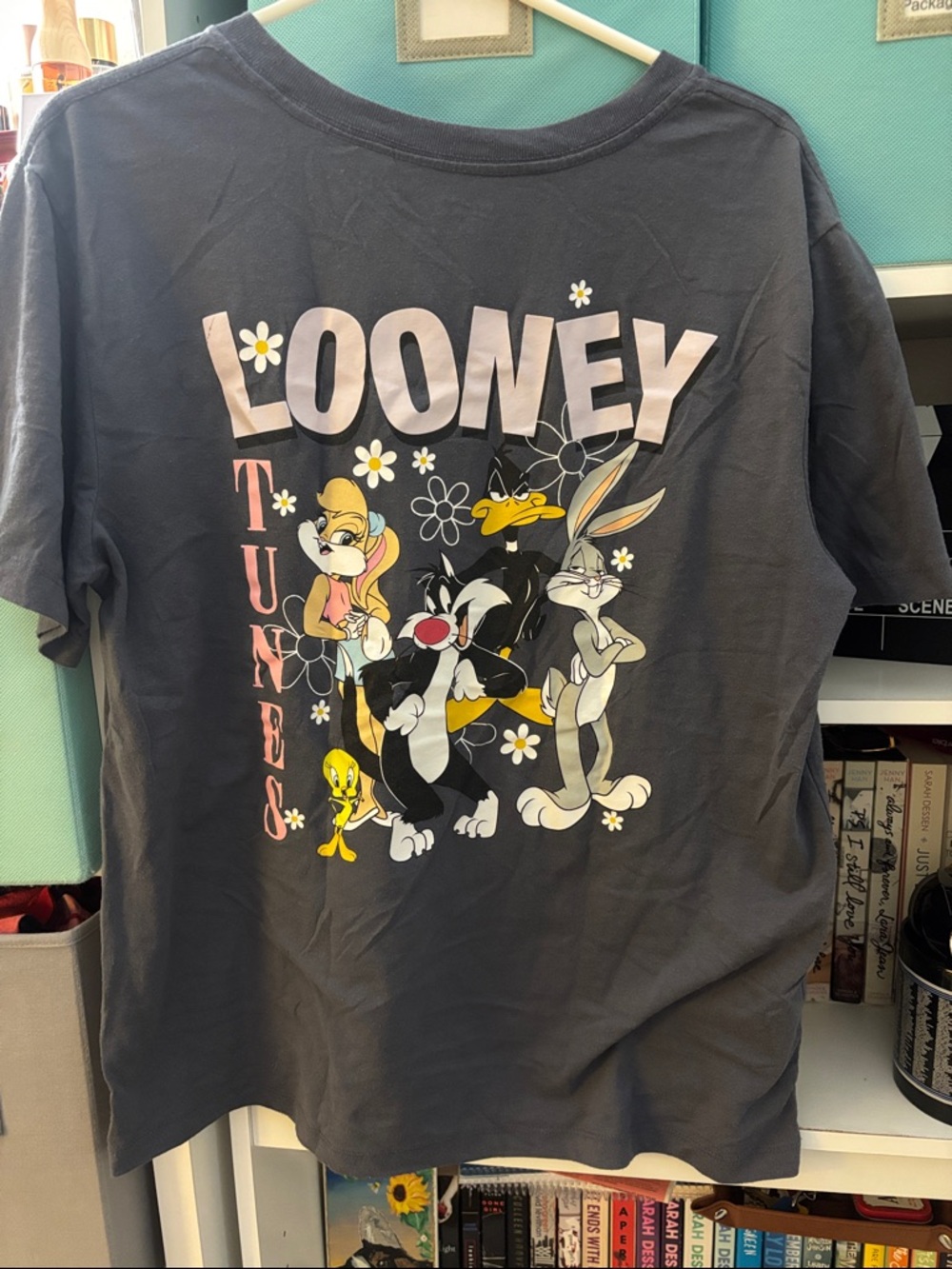 Looney Tunes Graphic Tee in Charcoal with Pastel Accents
